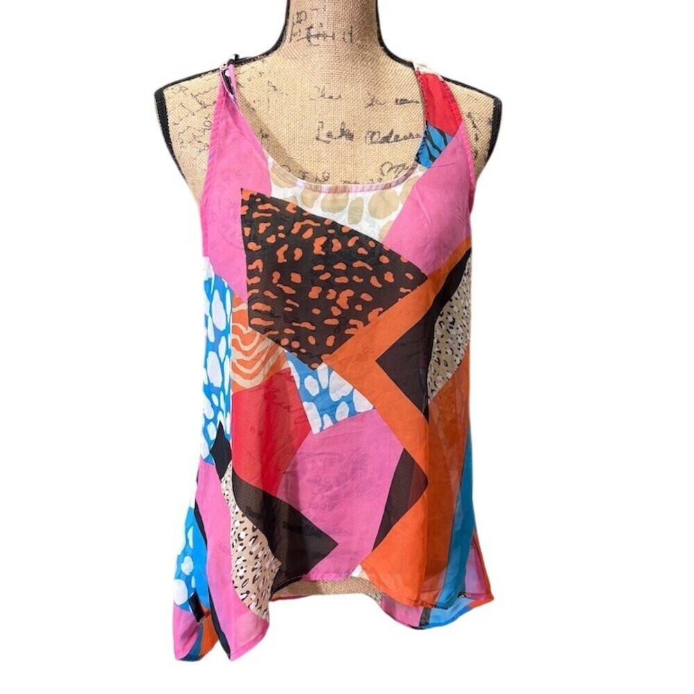 Ecko Red Womens Tank Top Size L Sheer Multicolor Abstract Print Sleeveless